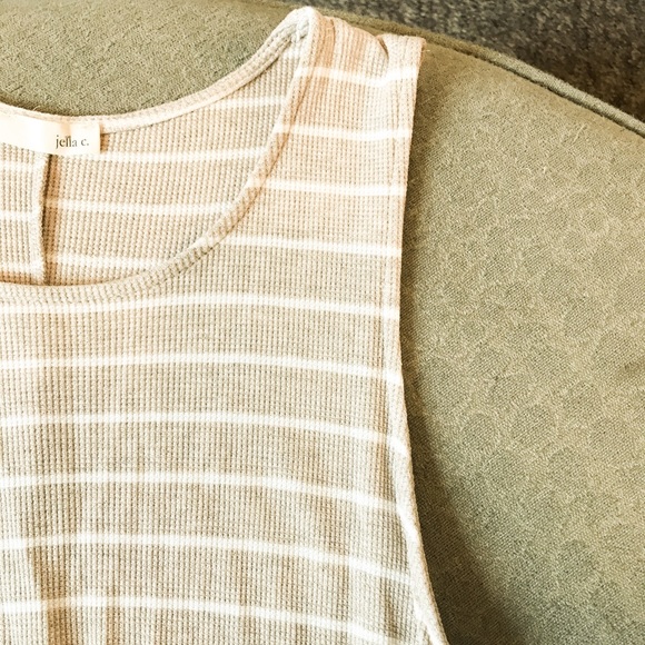 Tan and white striped sleeveless dress - Picture 2 of 4